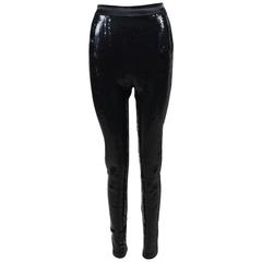 Tom Ford Runway SS15 Black Silk Blend Satin Trimmed Sequined Leggings SZ 40 4