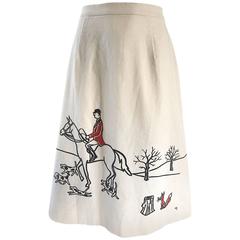 Rare 1970s Vested Gentress Equestrian Fox Hunter Novelty Vintage A - Line Skirt 7