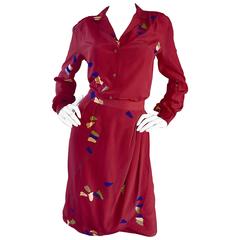 1970s Alan Austin Italian Red Silk Vintage Blouse and Skirt 70s Dress Ensemble 5