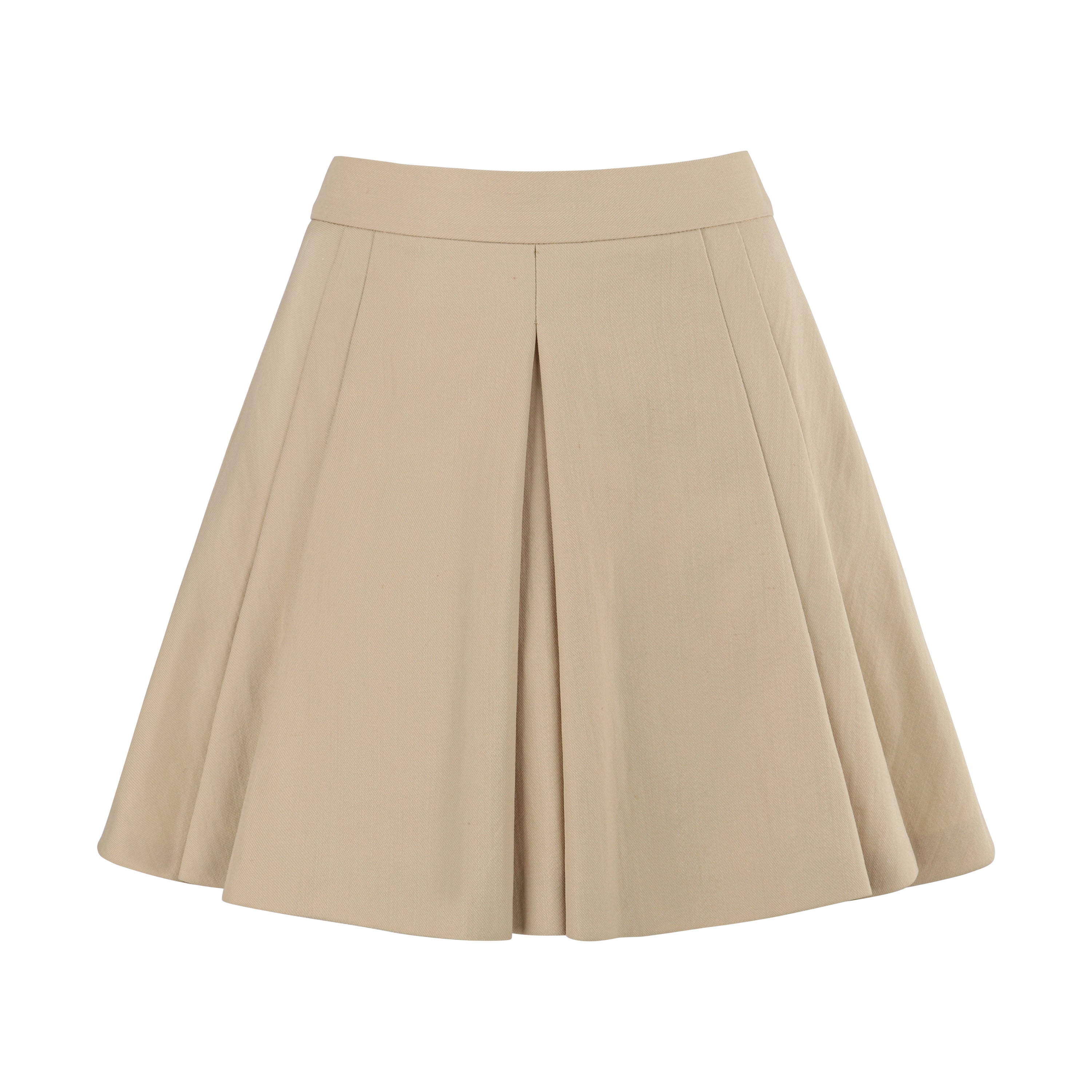 Vivienne Westwood c.anni '90 Mini Gonna Classica Beige Tan in misto Lana Plissettata A-Line