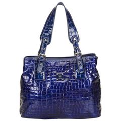 MCM Blue Embossed Patent Leather Tote 2