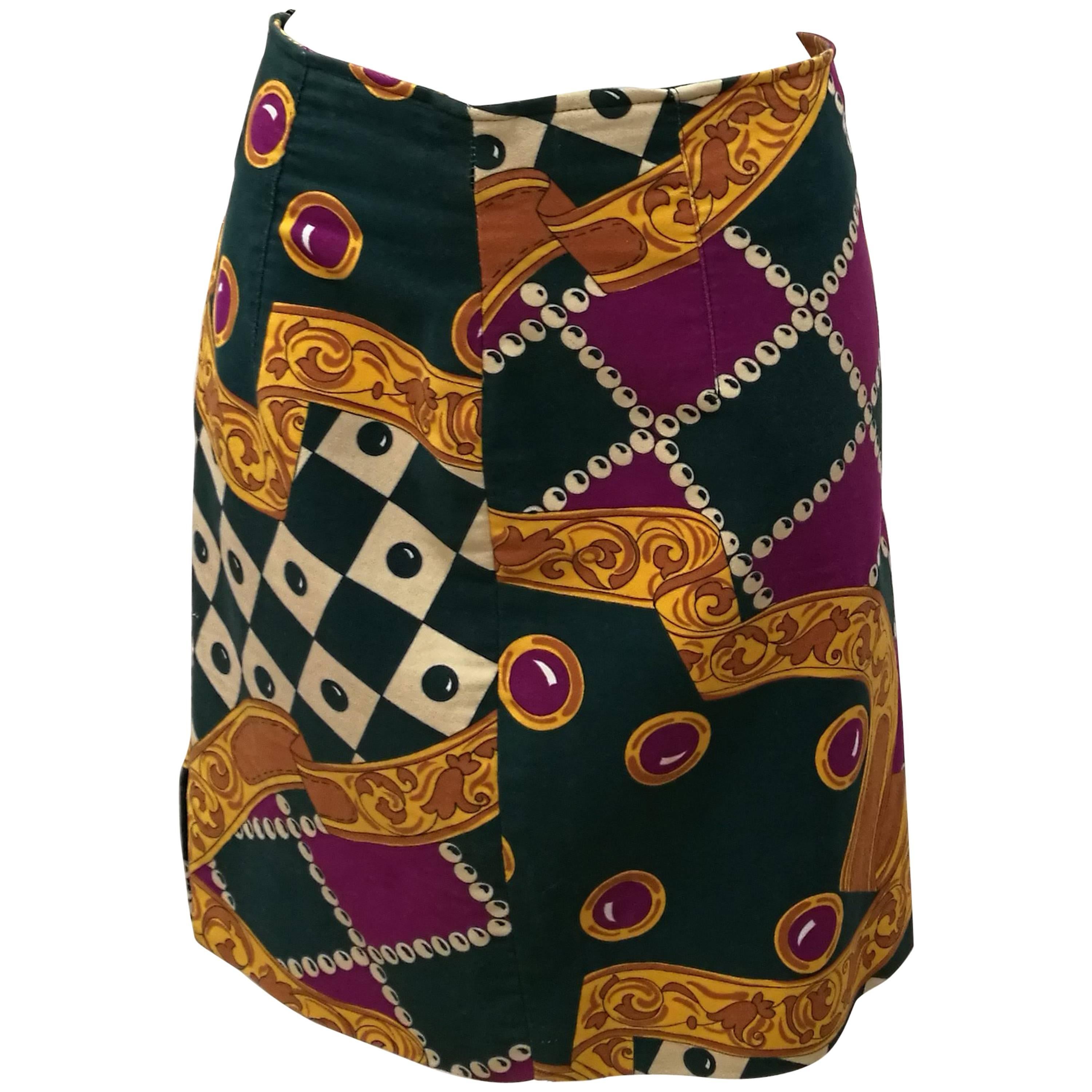 1980s Roccobarocco Vintage Multicoloured Cotton Skirt For Sale