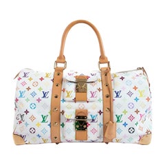 Louis Vuitton Limited Edition Murakami White Monogram Multicolor Keepall 45 Bag