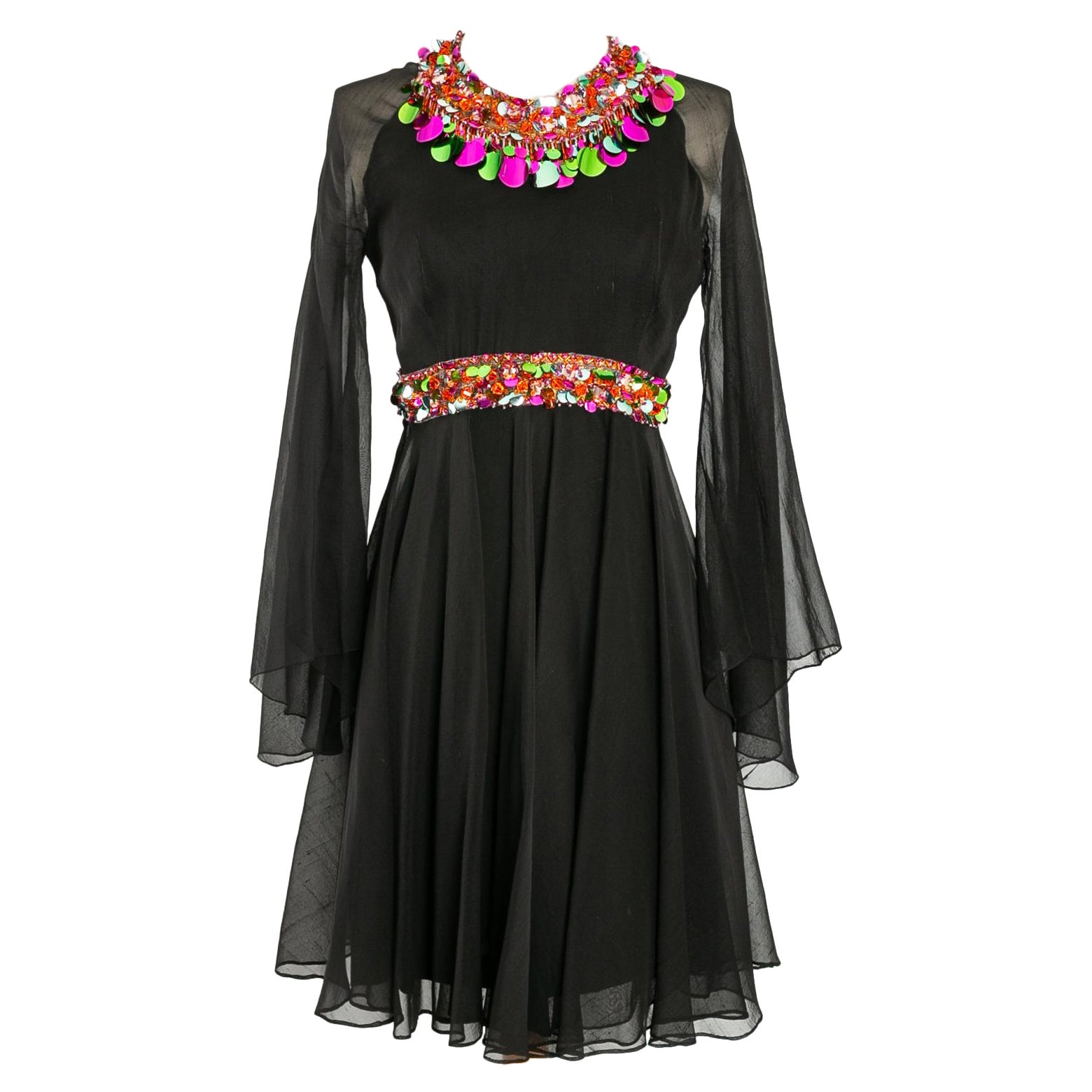 Black chiffon dress with sequins For Sale