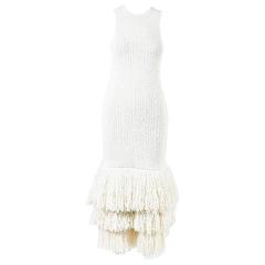 Celine RUNWAY 2015 Cream Silk Knit Tiered Fringe Sleeveless Midi Dress SZ S