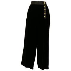 Retro 1990s CHANEL Black Velvet Sailor Pants 