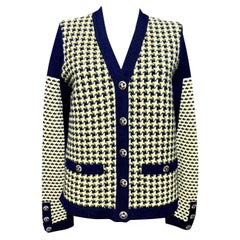 Chanel CC Buttons Navy and Yellow Cashmere Jacket