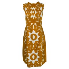 Oscar de la Renta S/S 2008 Gold & White Slub Silk Ikat Sleeveless Dress 2