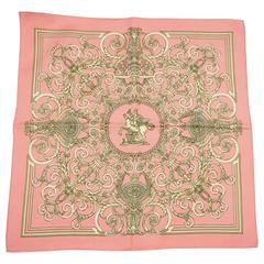Hermes Pink and Gold "Le Tuileries" Renaissance Print Pocket Square 
