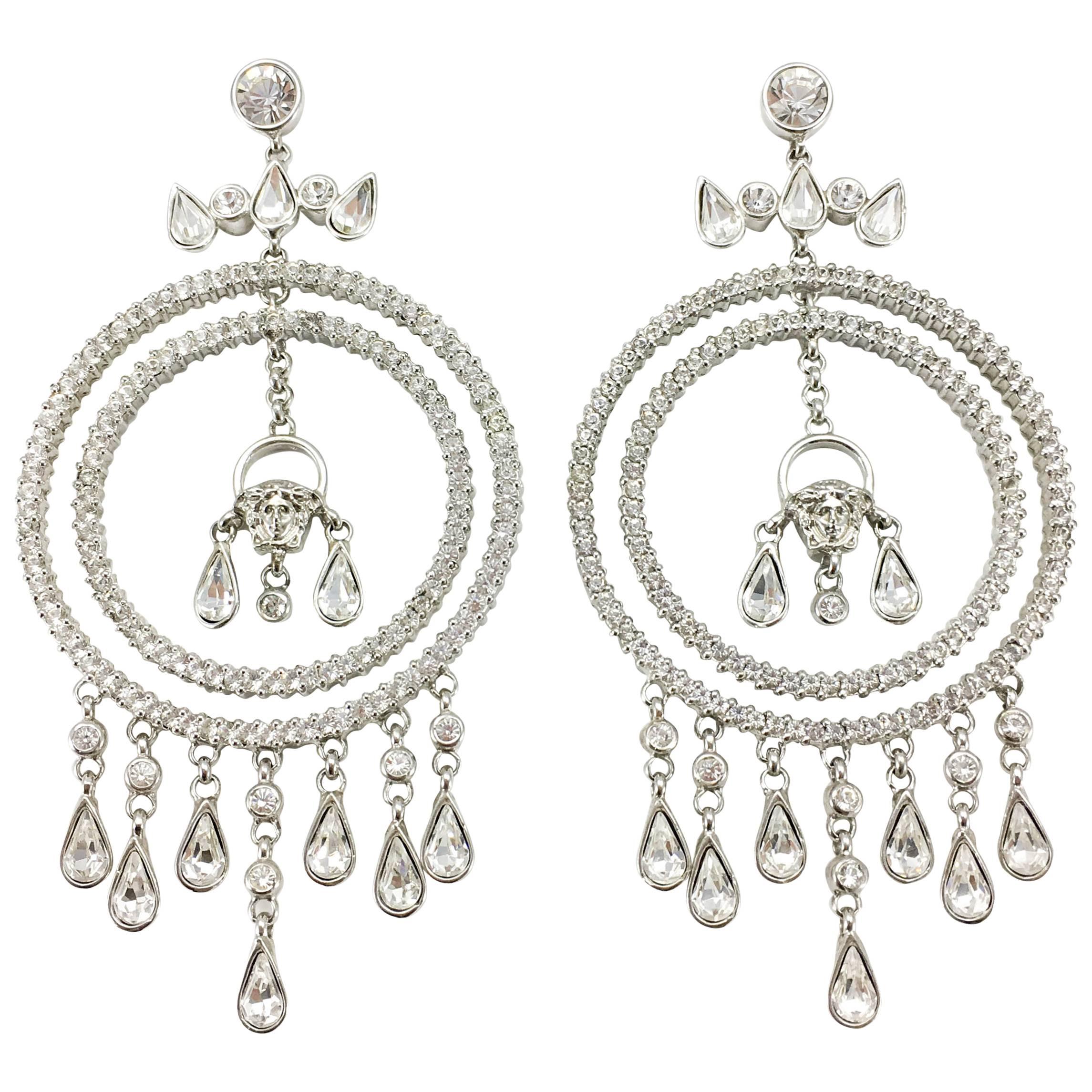 Versace Crystal Embellished Chandelier Earrings with the 'Medusa's Head' For Sale
