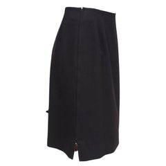 HERMES Wool Skirt Dark Brown Straight Cut Classic Leather Zipper Sz 40 VINTAGE