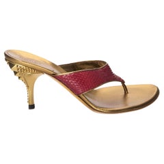 New Gucci Runway Python Snakeskin Gold Heel Mules Sz 6.5
