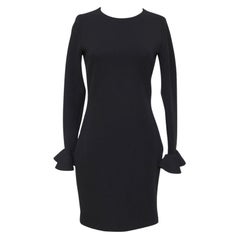LANVIN Vestido Negro Manga Larga Manga Volantes Cremallera Sz 40 Verano 2015