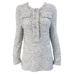 Chanel Resort 2016 White Black Size 42 / 8 CC Pearl Buttons Tunic Jumper Shirt