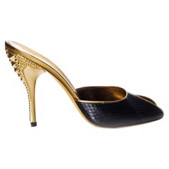 New Gucci Runway Python Gold Heeled Mules Sz 9.5