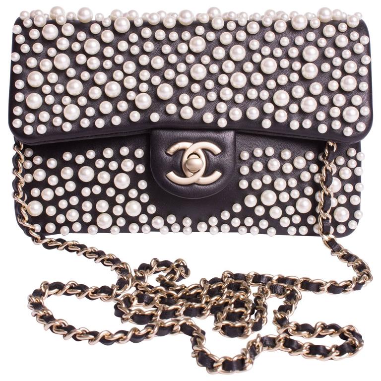 Chanel Pearly Flap Bag Cross Body WOC Wallet on Chain - black at