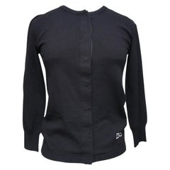 DOLCE & GABBANA Strickjacke Pullover mit 3/4-Ärmeln und Logo-Kristallen aus schwarzem Strick Gr. 44