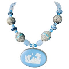 LB offers Wedgewood Jasperware pendant Tibetan silver chalcedony Lapis necklace