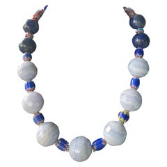 LB offers Blue Lace Agate Lapis Lazuli Venetian trade beads Sterling necklace