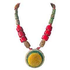 LB offers Jade Mexican Sterling pendant Soapstone Coral Venetian glass necklace