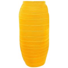 Lanvin Runway Mustard Yellow Satin Pleated Knee Length Pencil Skirt Size 36 10