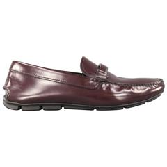 Men's PRADA Size 10 Burgundy Leather Silver Metal Strap Driver Sole Loafers