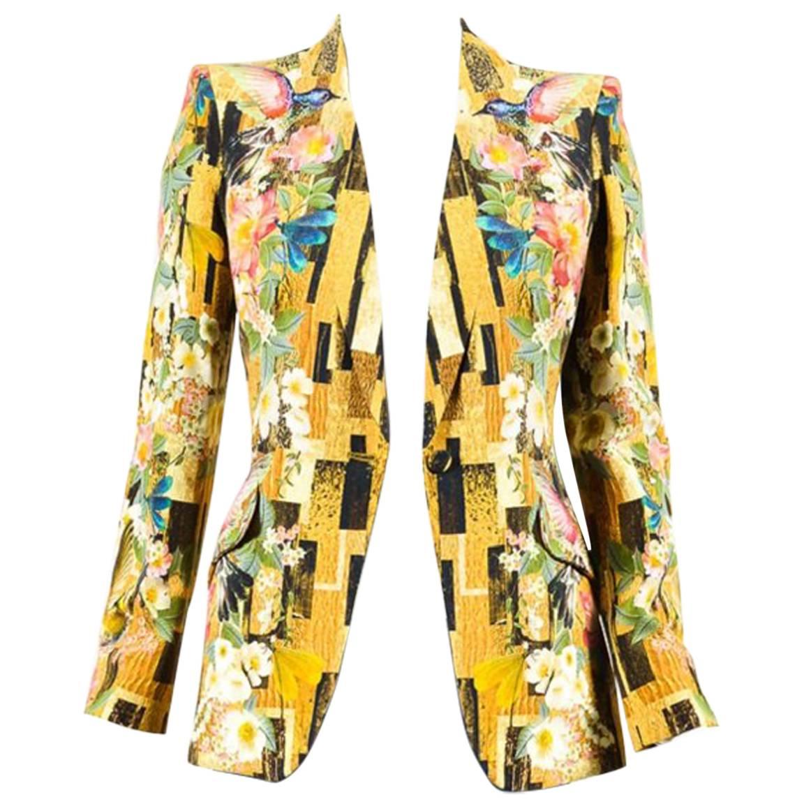 Alexander McQueen Multicolor Floral & Abstract Print LS Blazer Jacket SZ 4 For Sale