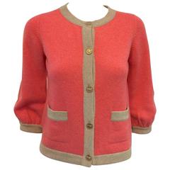 2008 Chanel Melon and Tan Cashmere Cardigan With Gathered Bracelet Sleeves