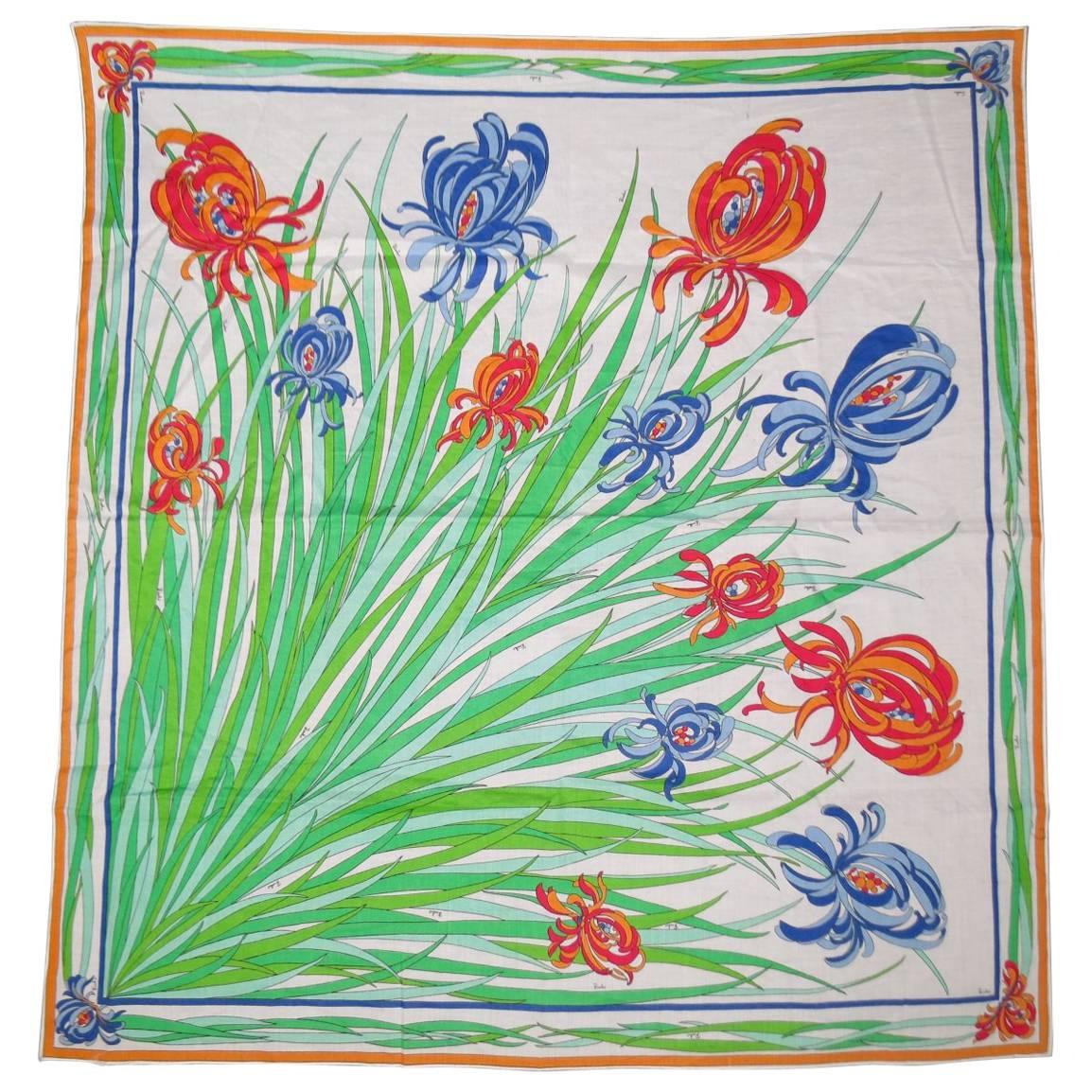 VIntage EMILIO PUCCI Multi-Color Floral Print Cotton Scarf