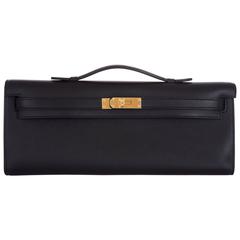 Hermes Black Swift Kelly Cut Clutch Amazing Gold hardware only on JF 