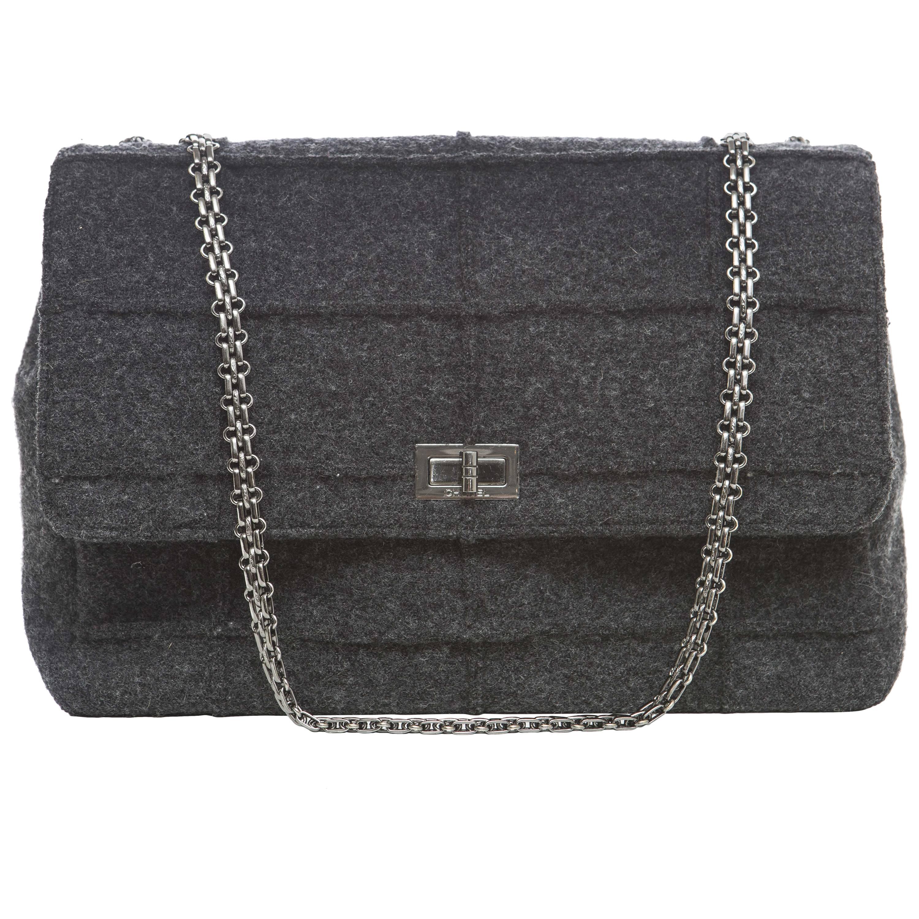 Chanel 2.55 Charcoal Grey Wool Jumbo Flap Bag, Autumn - Winter 1999