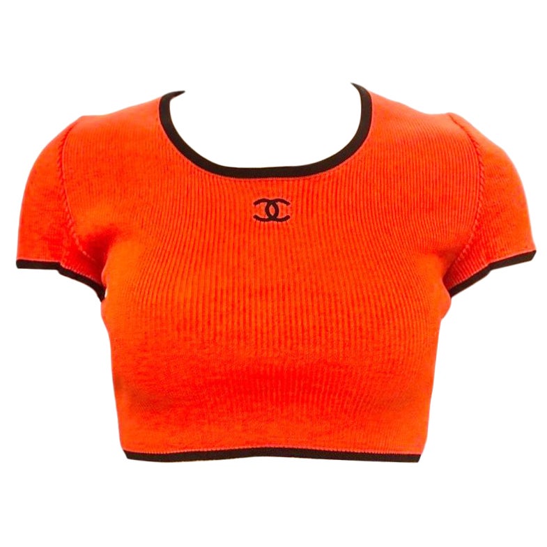 Chanel red/orange "CC" cropped top For Sale