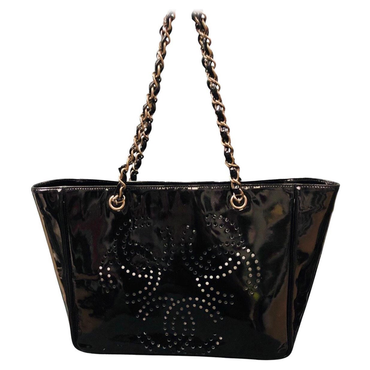 Chanel black triple CC patent leather shoulder tote