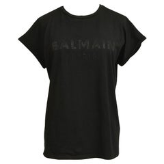 Balmain Paris Nero Maglietta Top Abbellimento Manica a Cappuccio Girocollo Cotone XS