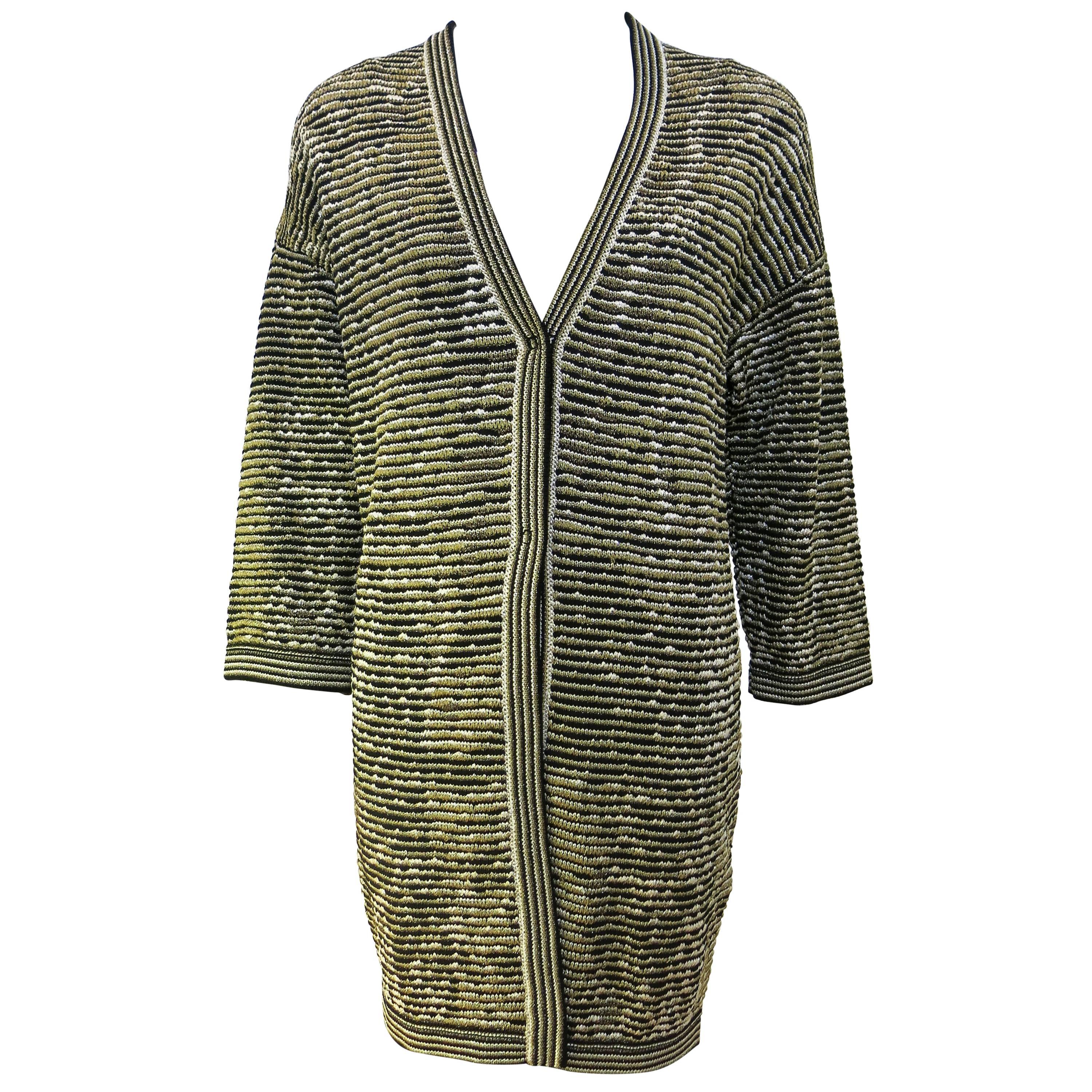 1990's M Missoni Black and Gold Metallic Oversized Knit Cardigan For Sale