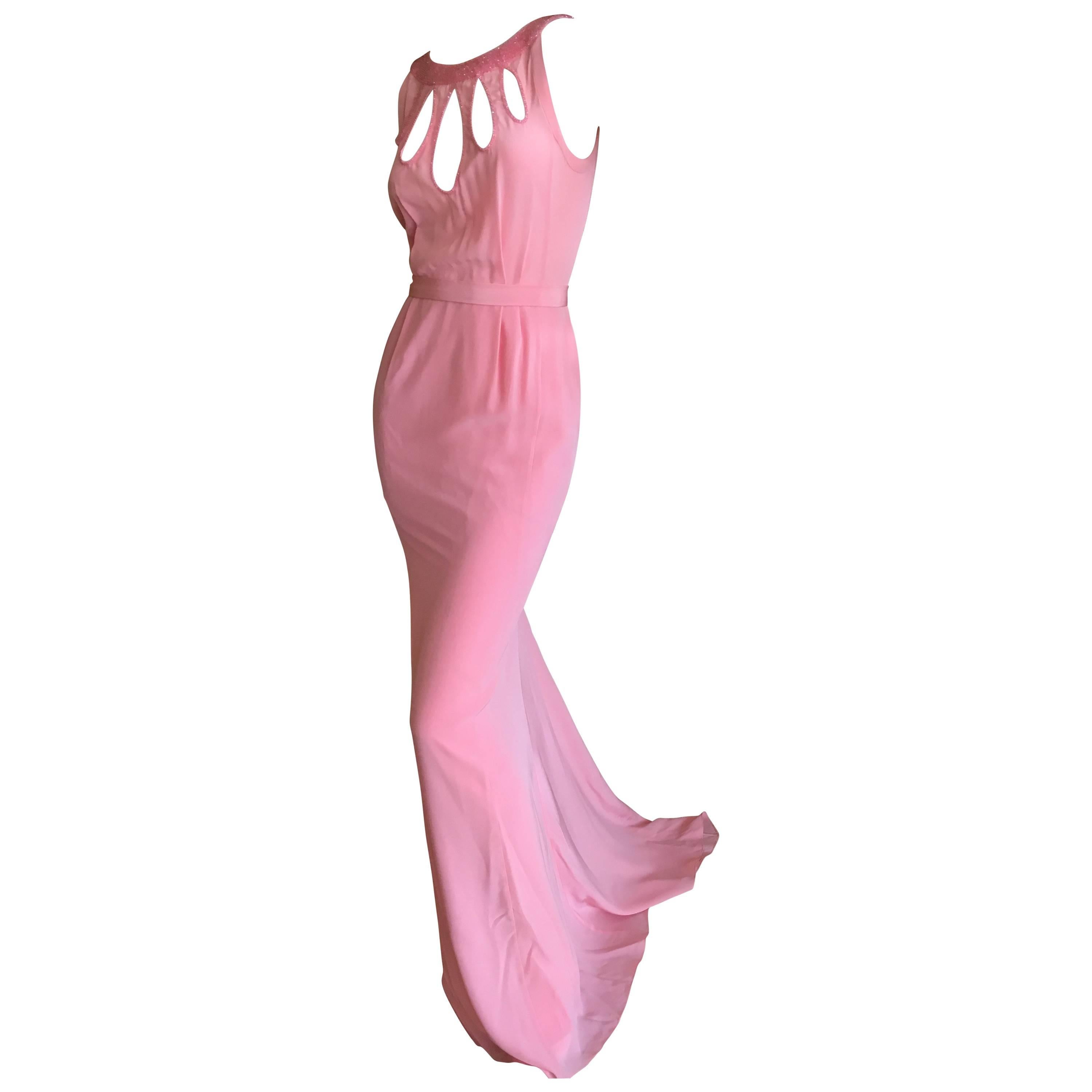 Moschino Pink Beaded Evening Dress with Keyhole Accents For Sale