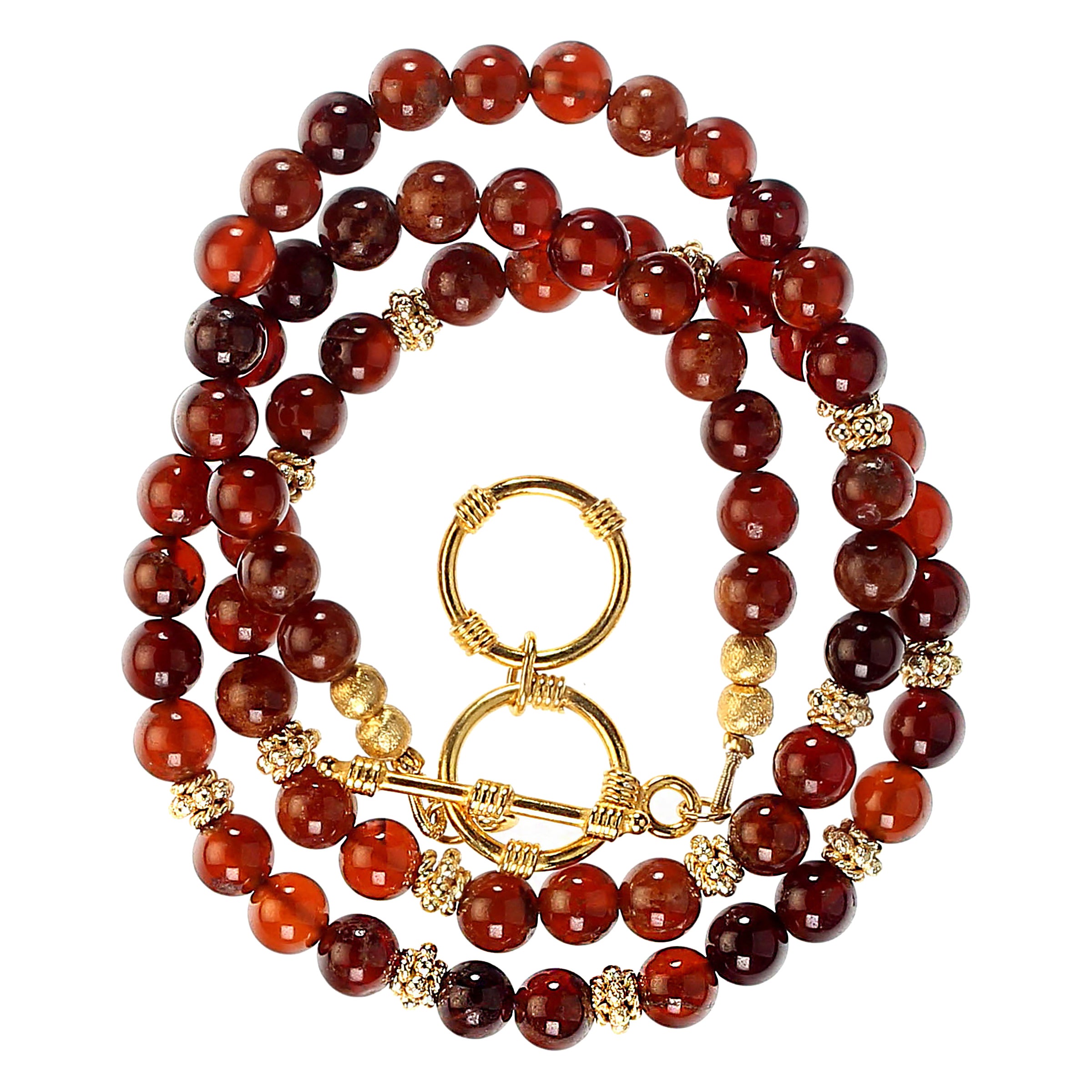 AJD 19 Inch Rare Hessonite Garnet Necklace with Goldy Accents For Sale 3