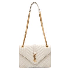 White Saint Laurent Medium Triquilt Matelasse Envelope Bag