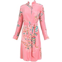 Matthew Williamson Pink Velvet Belted Coat w/Floral Print