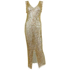 Vintage 1970s Gold Toned Rhodhoid Chainmail Dress 