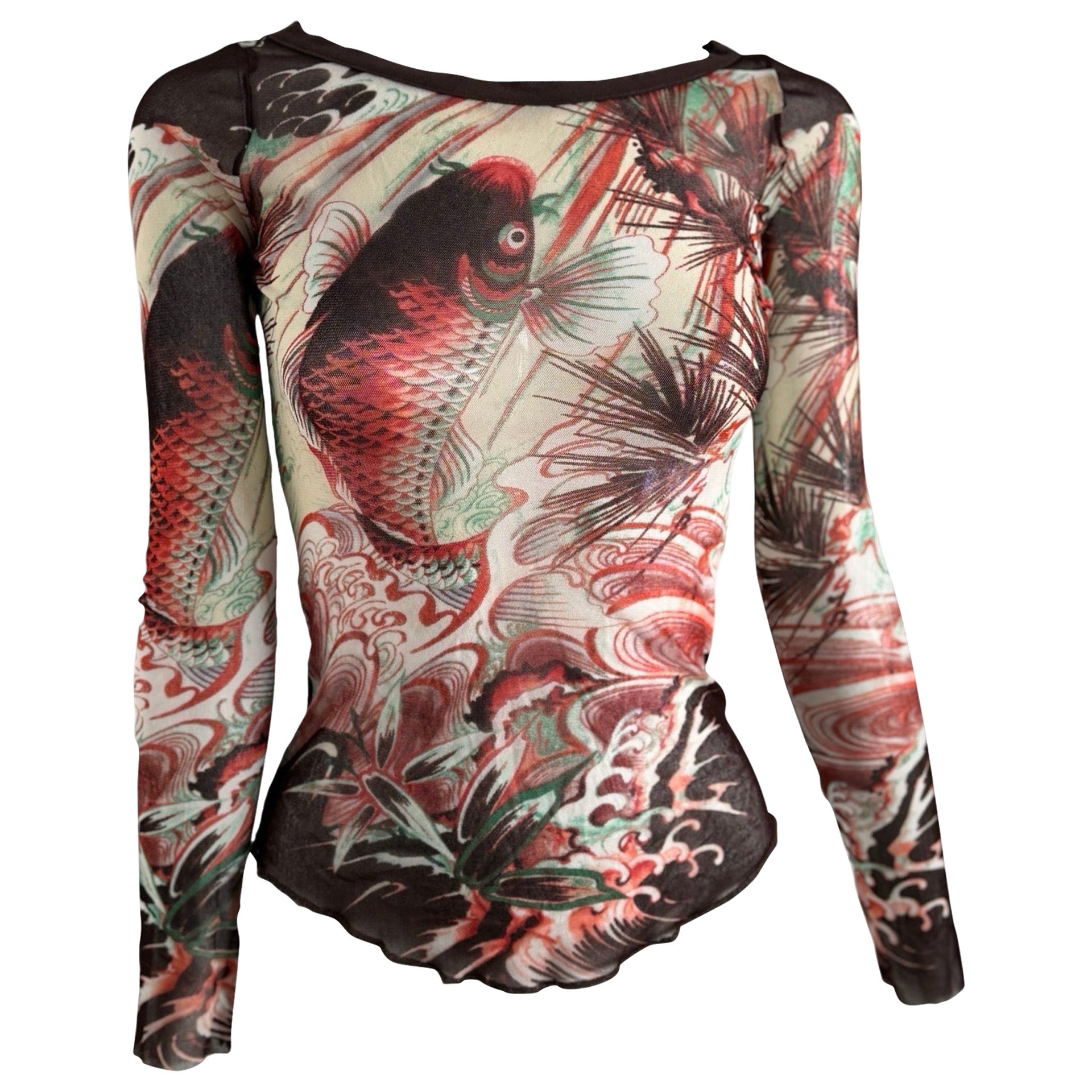 Jean Paul Gaultier Soleil Koi Fish Tattoo Mesh Top For Sale