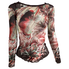 Jean Paul Gaultier Soleil Koi Fish Tattoo Mesh Top