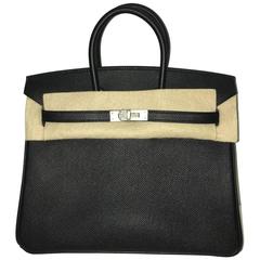 Brand New Hermes Birkin 25 Black Epsom Brushed Silver Hardware