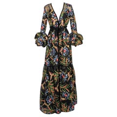 Diane von Furstenberg Abrigo interior de nailon negro con flores multicolores, 2018