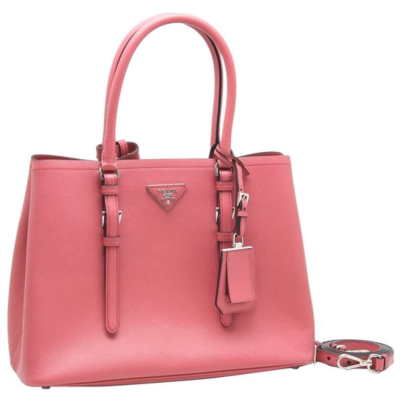 Prada Saffiano Cuir Leather Handbag Tamaris Pink Tote Bag