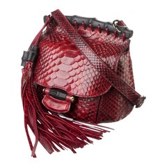 New Gucci Nouveau Python Fringe Bamboo Runway Bag in Red $3100 Spring 2014