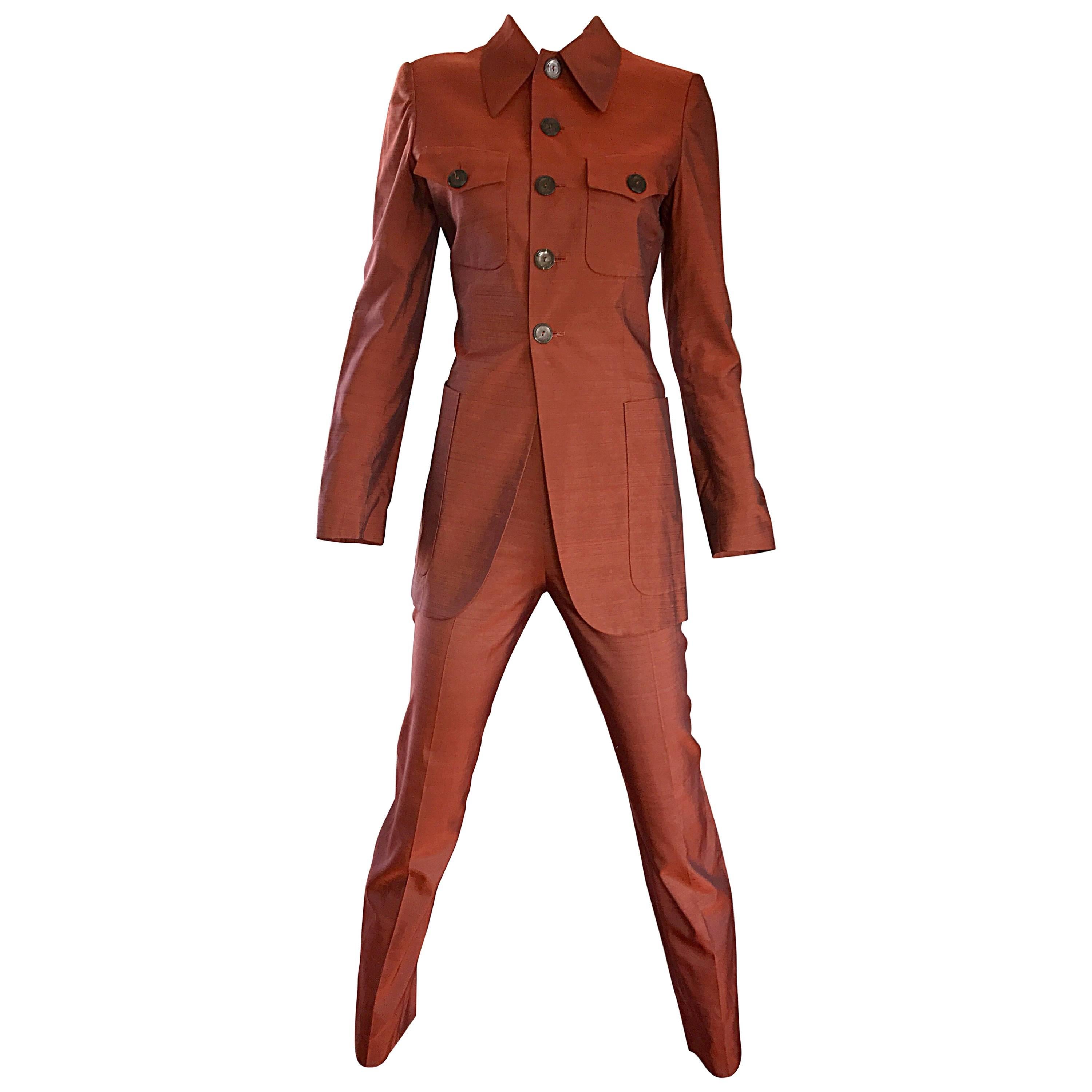 Jean Paul Gaultier Early 1990s Vintage Rust Burnt Orange Tailored Cigarette Suit For Sale