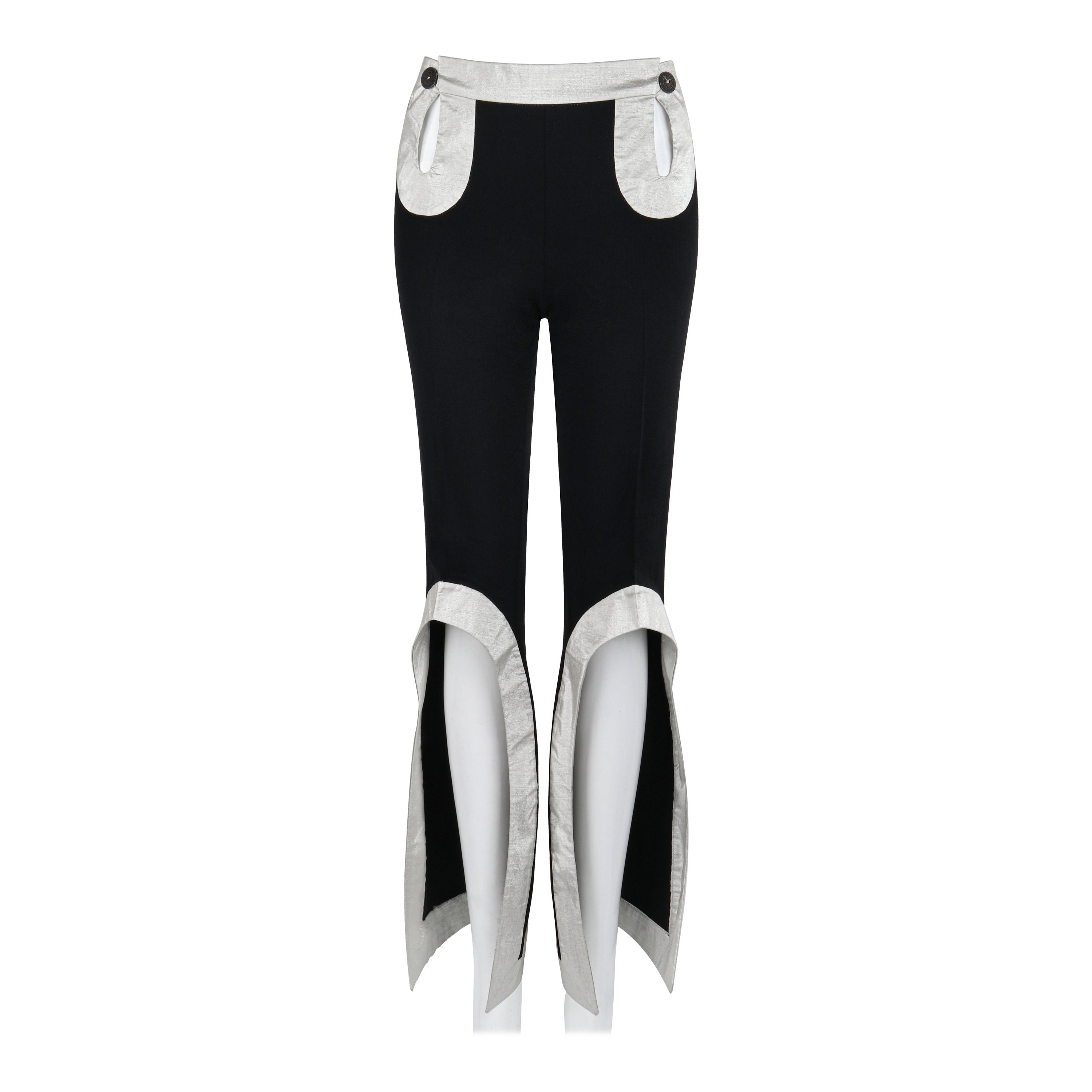 ALEXANDER McQUEEN S/S 2000 "Eye" Black Silver Cutout Peek-A-Boo Flare Trousers For Sale