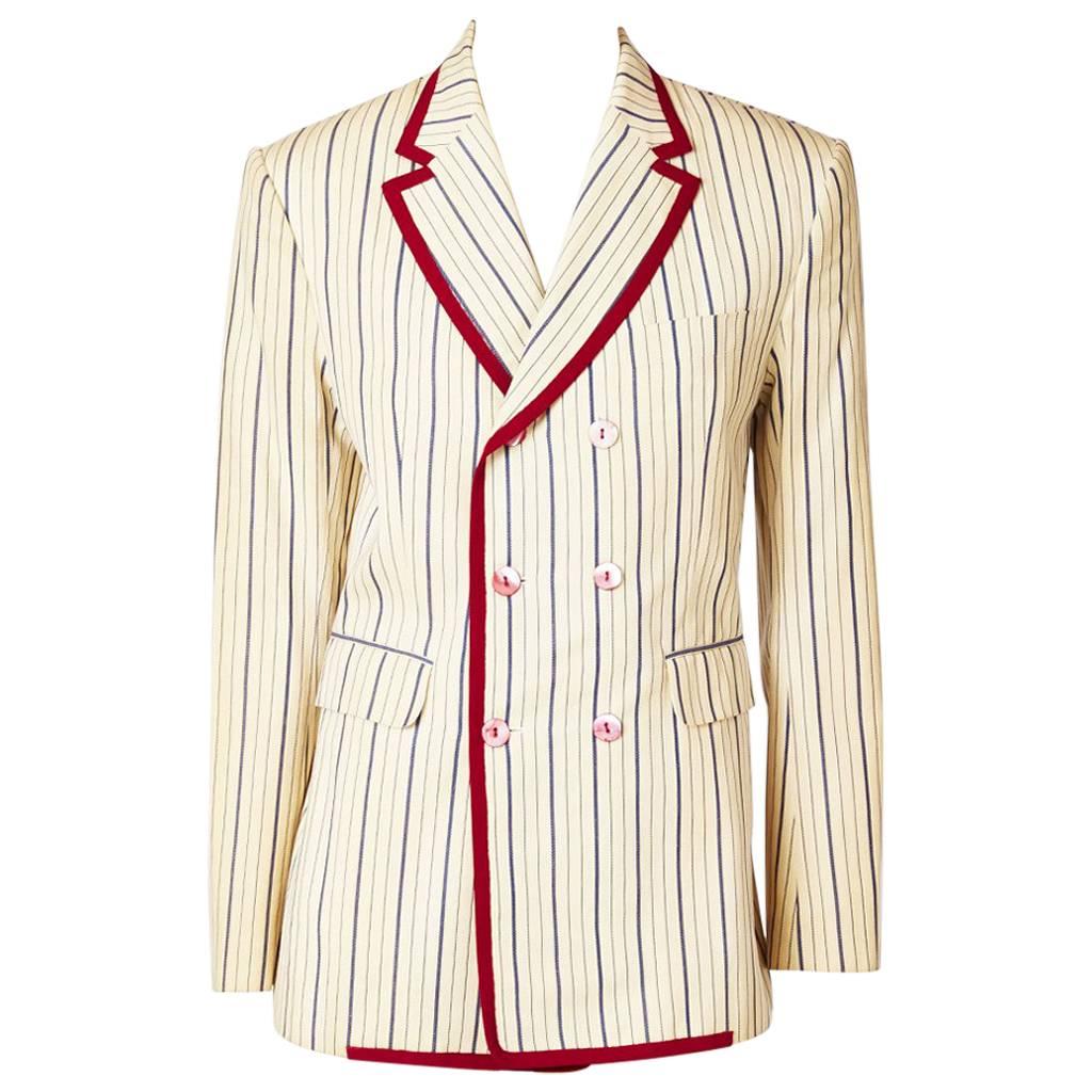 Galliano Double Breasted Denim Striped Blazer