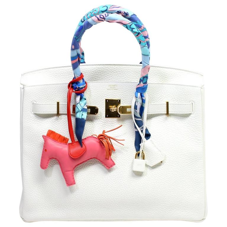 Hermès White Clemence 35cm Birkin with Twlly and Rodeo Charm